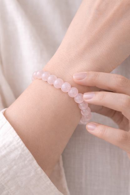 Pembe Kuvars Doğal Taş Bileklik – El Yapımı Kadın Bilekliği